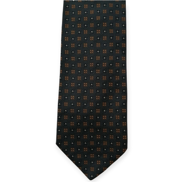 Valentino 100% Silk Tie Hand Made in Italy Black White Brown Geometric Floral - Picture 1 of 14